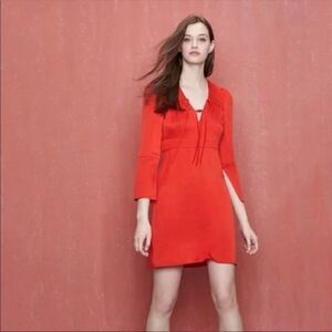 Maje Rahon Red Orange Silky Textured Mini Dress